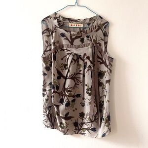 Marni Silk Crepe Branch Print Draped Top IT 40